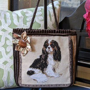 Needlepoint Tri-Color Cavalier King Charles Purse by Doggies Bag of California